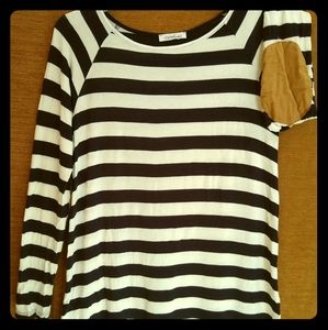 Blue/white Striped Shirt with Elbow Patches